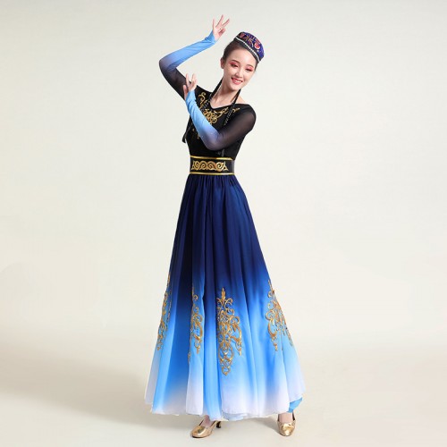 Blue gradient Xinjiang dance costumes minority folk dance costumes female Hui Uyghur dance costumes Xinjiang dance dresses
